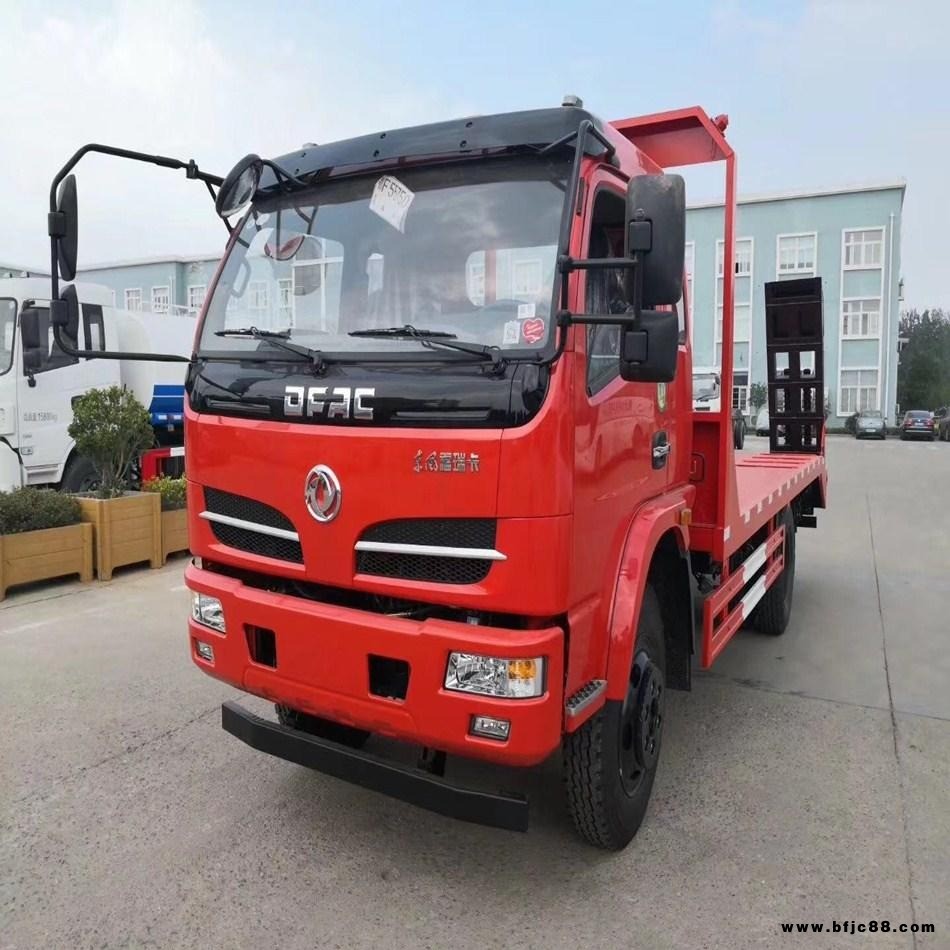 東風平板運輸車，能拖13噸以內的挖機板車，黃牌平板車，板長5米的挖掘機運輸車