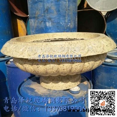 青島玻璃鋼仿砂巖多彩漆花盆玻璃鋼歐式浮雕大花盆直徑750MM