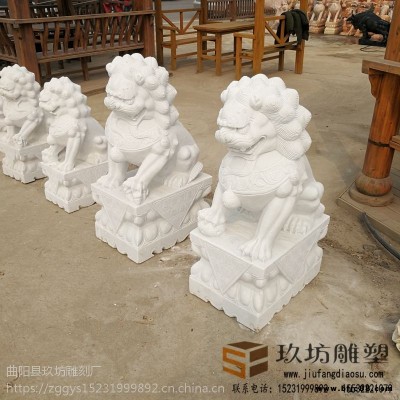 石雕漢白玉墓地石獅子鎮宅守陵手工石雕擺件青石陵園裝飾殯葬用品玖坊雕塑