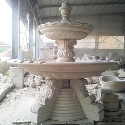 惠安大型石雕廠家 黃銹石噴水池 石雕噴泉風(fēng)水球景觀擺件 大鵬石材