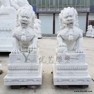 傳統(tǒng)中式石雕獅子雕塑 優(yōu)藝雕塑工廠現(xiàn)貨大理石雕刻機(jī)關(guān)單位門(mén)口擺放傳統(tǒng)中國(guó)石獅子