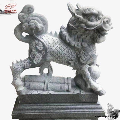 定制石雕神獸花崗巖青石麒麟銀行石雕動(dòng)物雕塑門口擺件