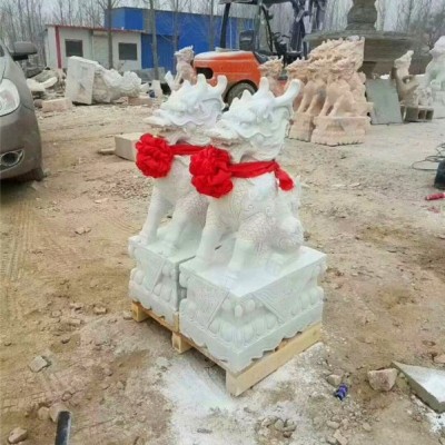 晚霞紅麒麟石雕 瑞獸麒麟一對庭院公司門口鎮宅風水擺件石雕石頭麒麟廠家玖坊雕塑