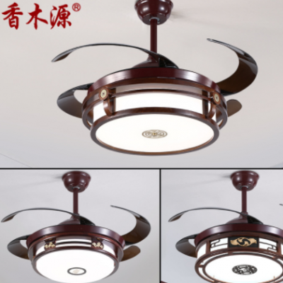 新中式隱形風(fēng)扇燈實(shí)木客廳復(fù)古風(fēng)扇吊燈餐廳仿古吊扇燈中國(guó)風(fēng)9927