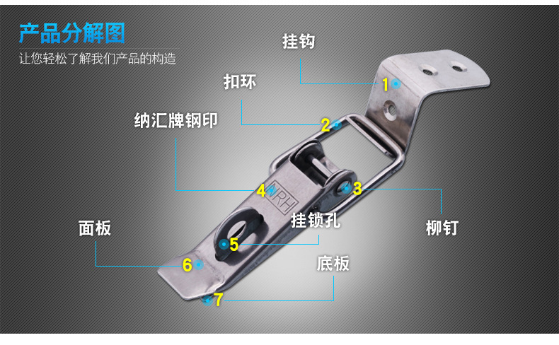 不銹鋼箱鎖扣電熱水器儲水式搭扣摩托車后備箱掛鎖箱扣304工業扣示例圖3