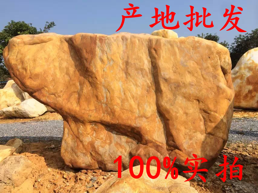 批發黃色園林石，批發大型黃色景觀石，刻字大黃石示例圖5