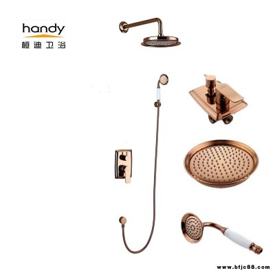 暗裝淋浴花灑水龍頭廠 定制入墻式花灑淋浴器套裝桓迪handyHD-6E033 歐式風格玫瑰金色暗裝淋浴花灑龍頭