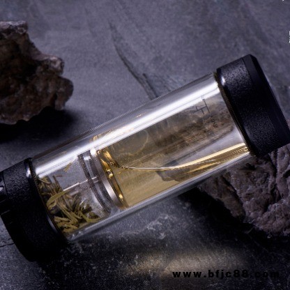 聚生康 按鍵排氣閥茶水分離杯 過濾網泡茶杯雙層玻璃杯男士商務辦公便捷泡茶杯