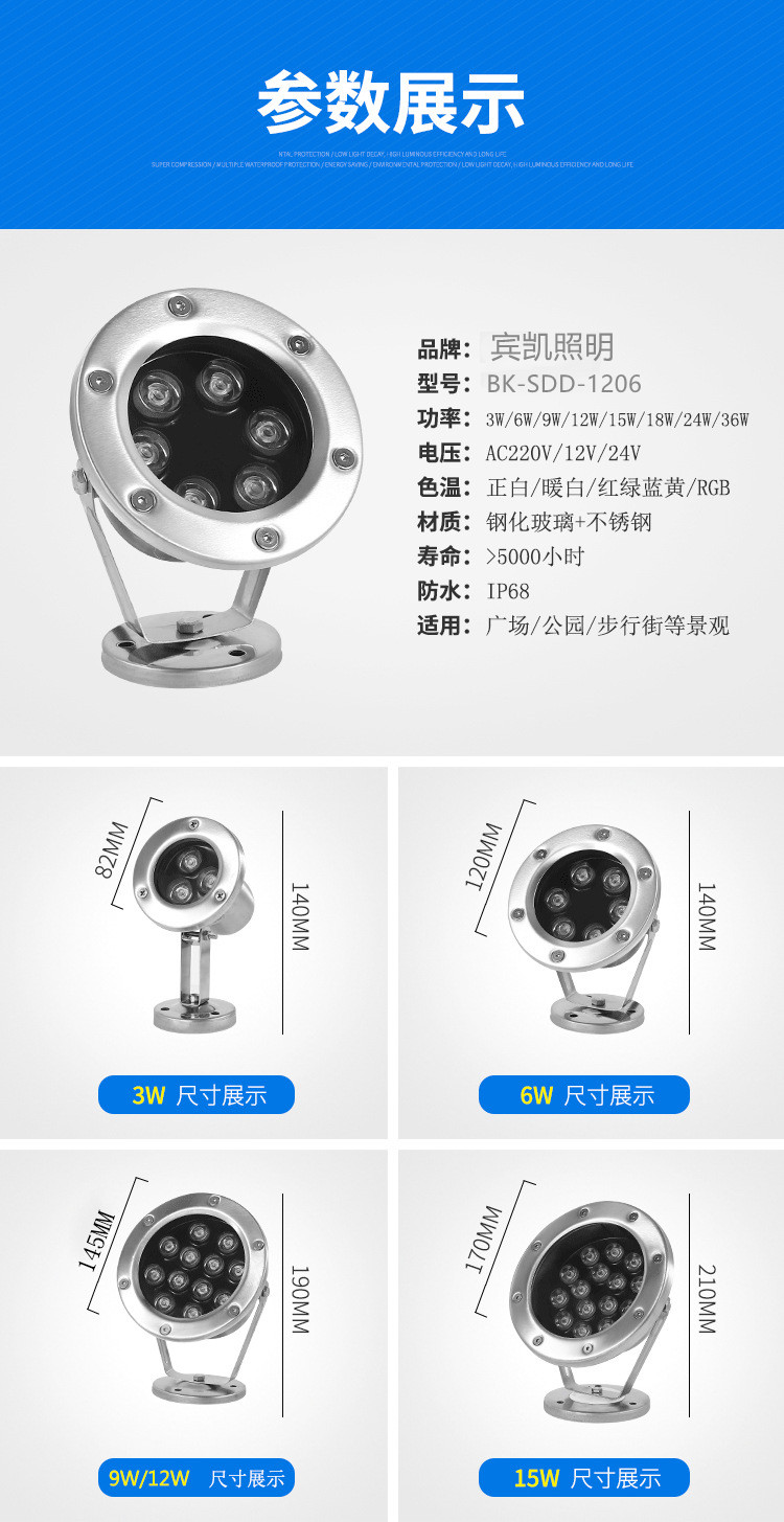LED景觀燈  全不銹鋼水底燈安裝 城市亮化工程燈具