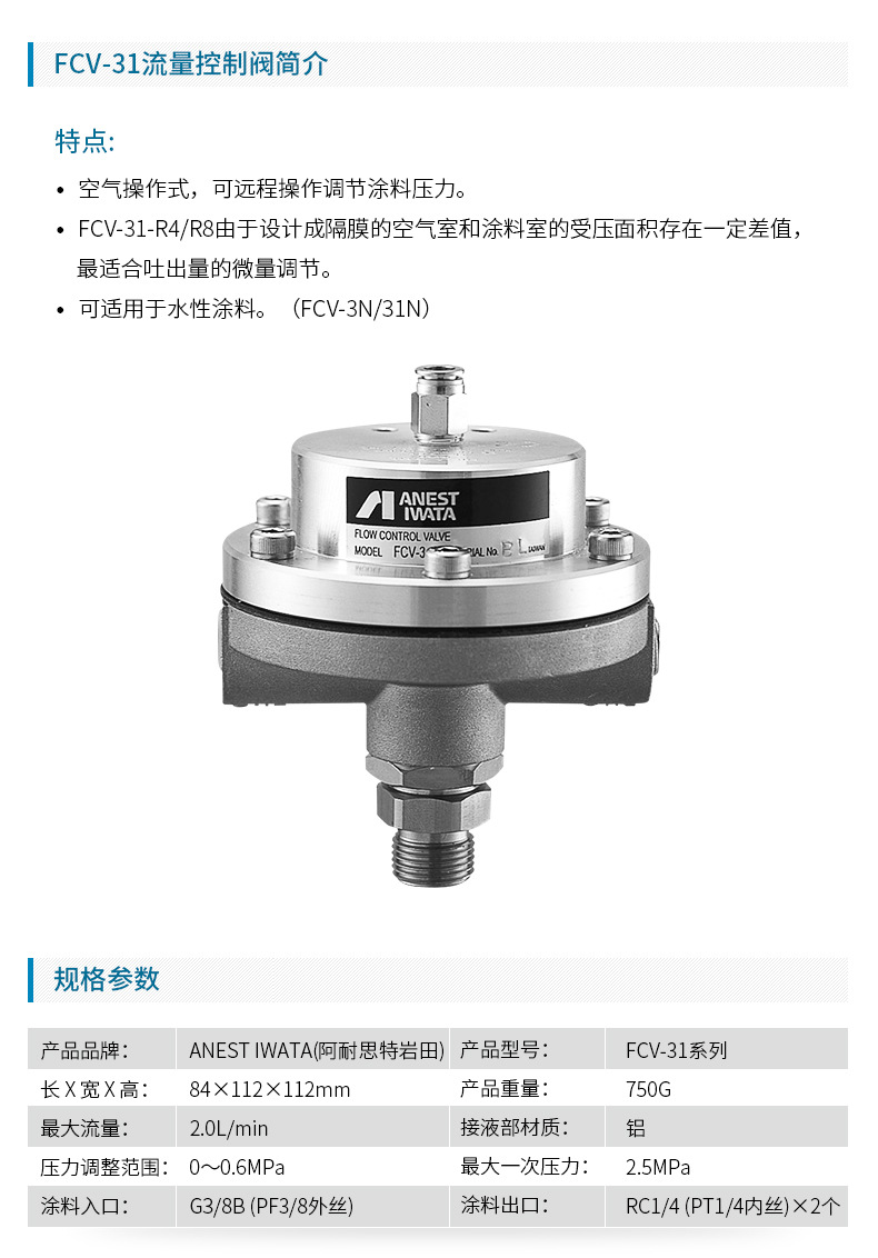 日本巖田往復(fù)機(jī)自動(dòng)線涂料流量控制閥 FCV-31調(diào)節(jié)閥 日本小烏龜示例圖2