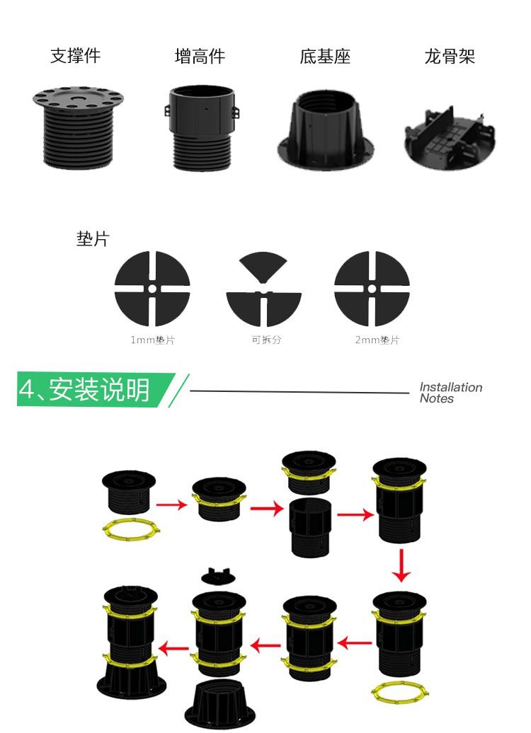 可調(diào)節(jié)萬能支撐器，龍骨支撐架，塑木架空支撐器廠家直銷淮安宿遷示例圖8