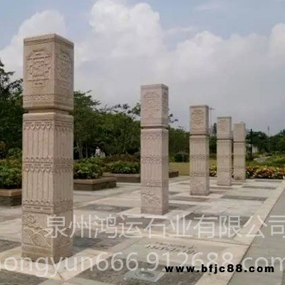石雕文化柱廠家 主題文化石柱 花崗巖文化柱雕刻 廣場(chǎng)擺放石雕柱子