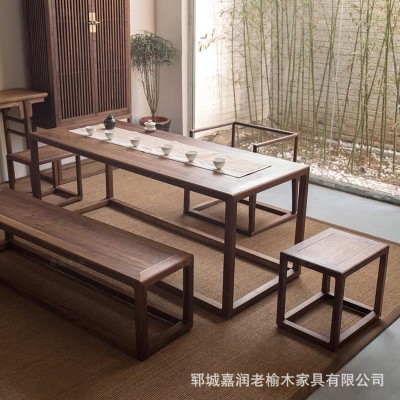 新中式北方老榆木長條凳實木長木板凳簡約餐桌凳禪意家用泡茶凳