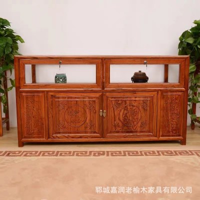 老榆木儲(chǔ)物柜復(fù)古珠寶展示柜商店玻璃柜落地式組裝置物柜大型家具